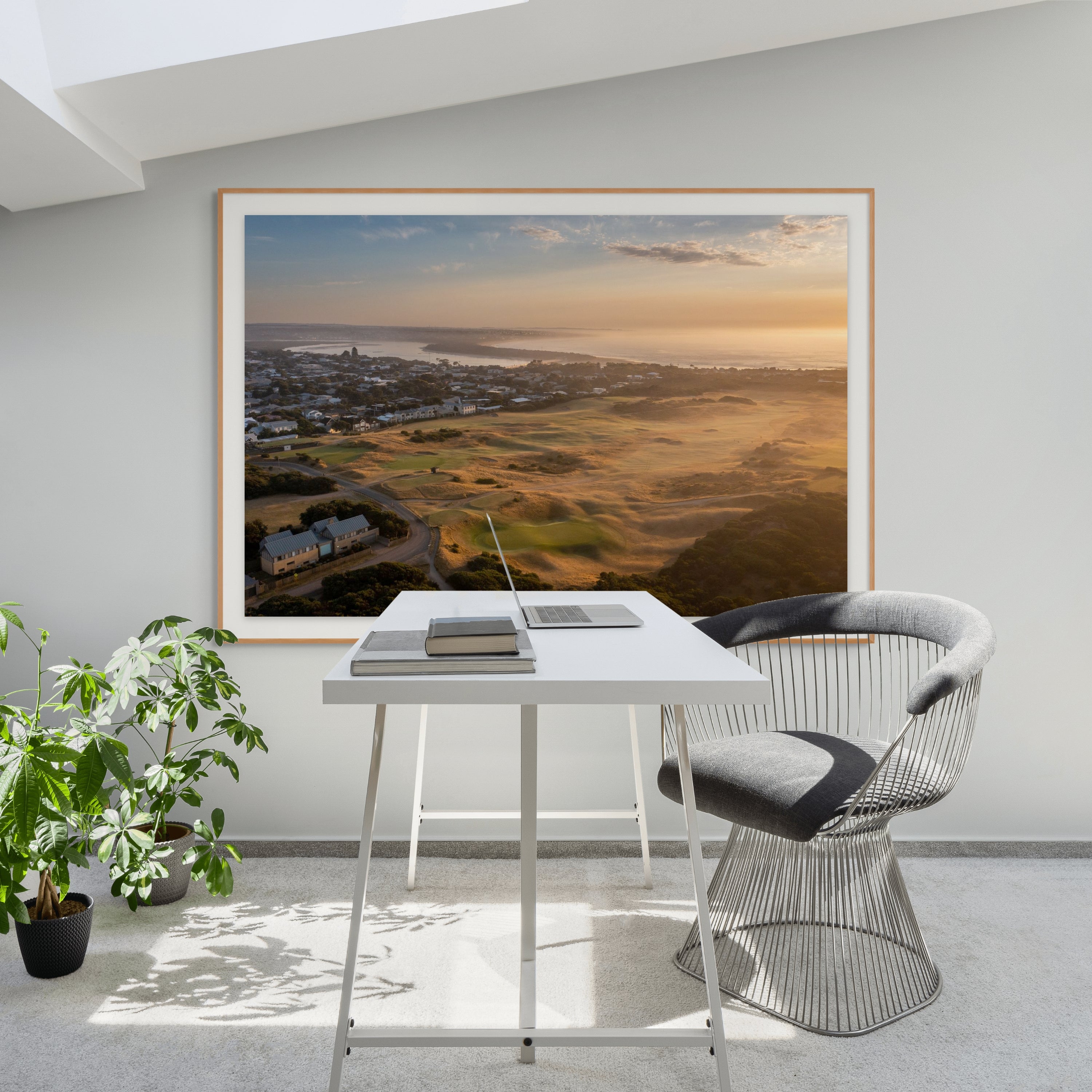 Sunrise light reflecting on Barwon River and beach from above – Victoria aerial photography