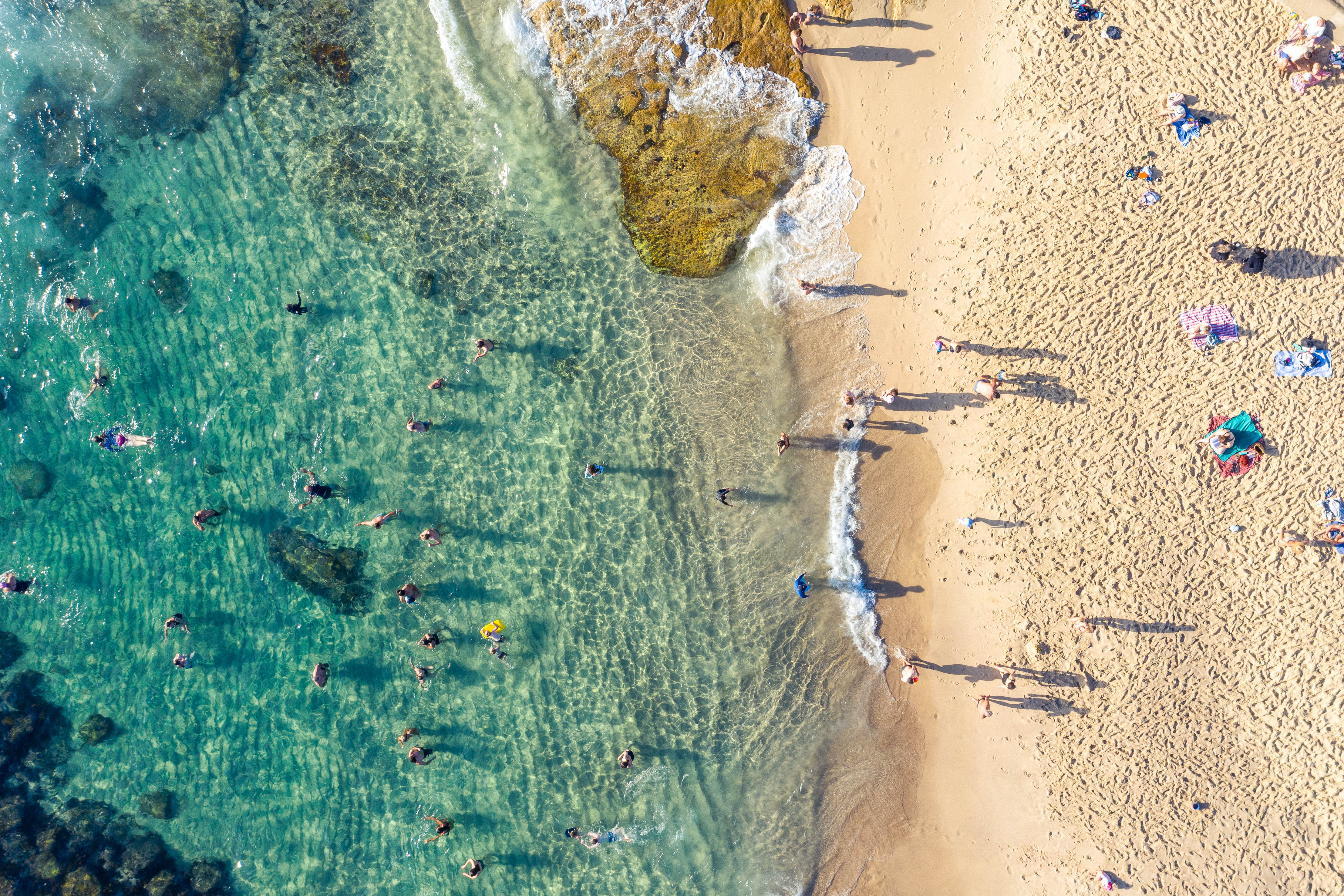 Crystal Clear Bronte Beach wall art print featuring turquoise ocean from above