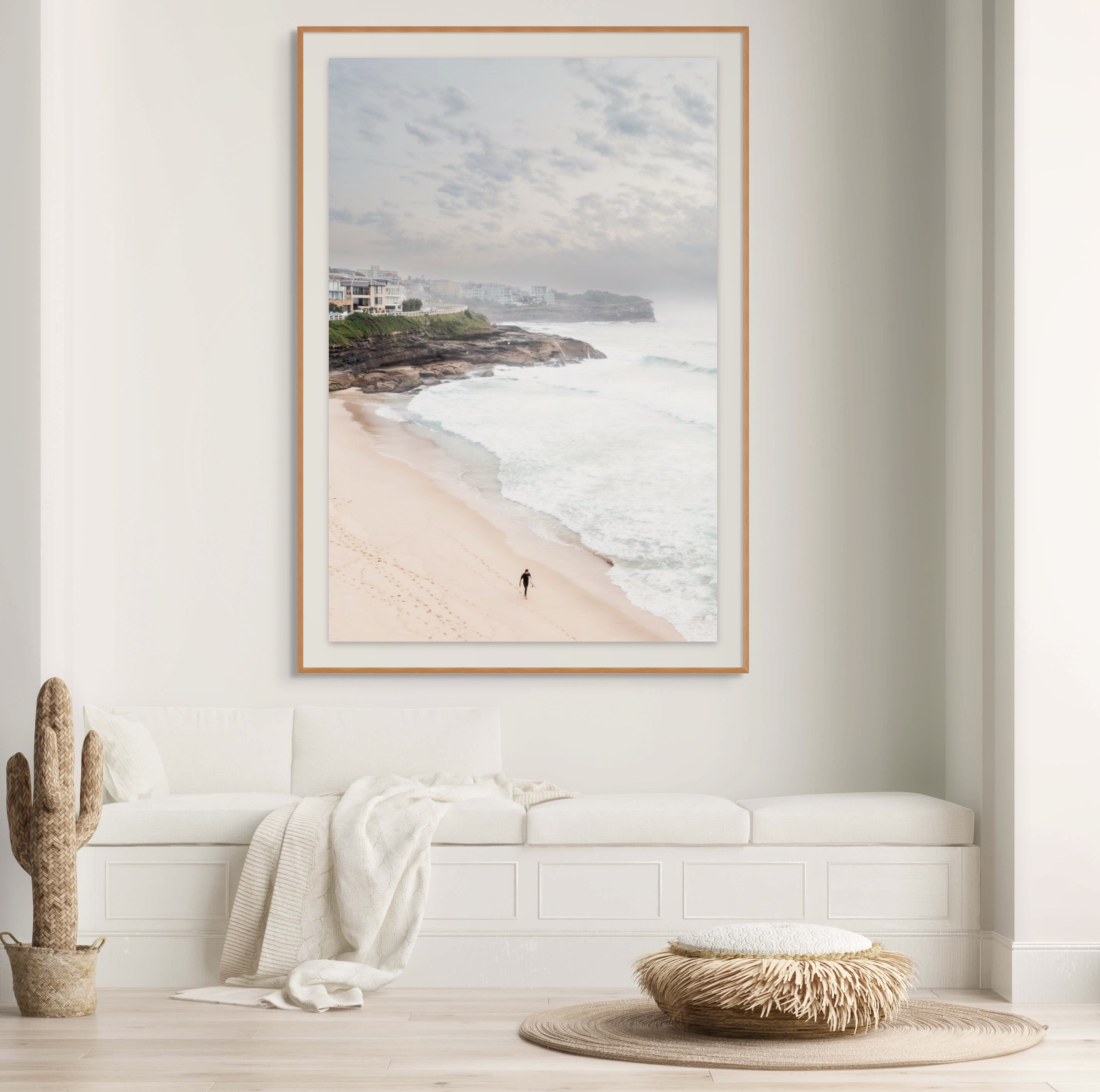 Large Bronte Beach surfer wall art print from above