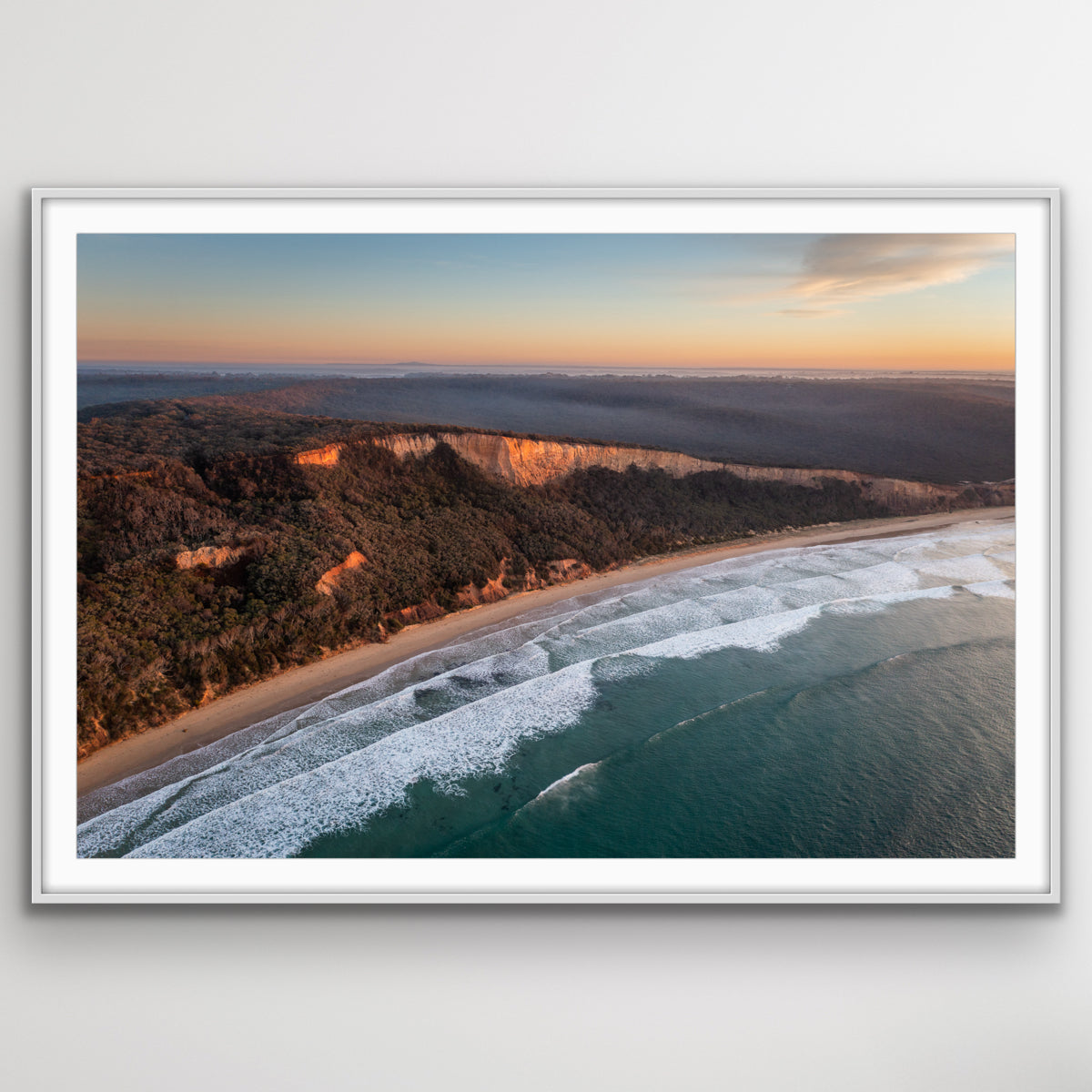 Point Addis ocean cliffs and beach in golden hour aerial photo for coastal wall decor