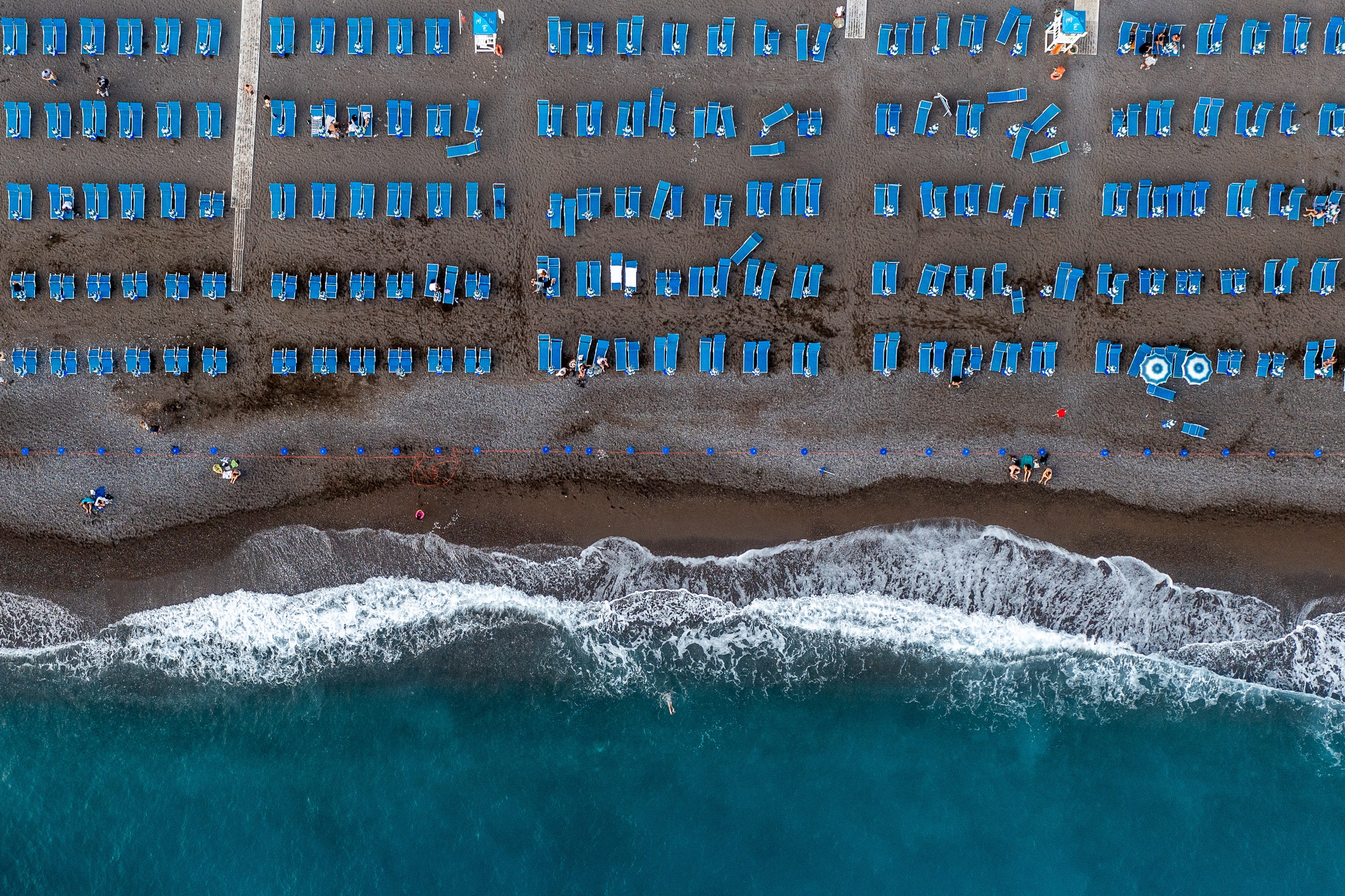 Positano Sunbeds aerial wall art print Amalfi Coast
