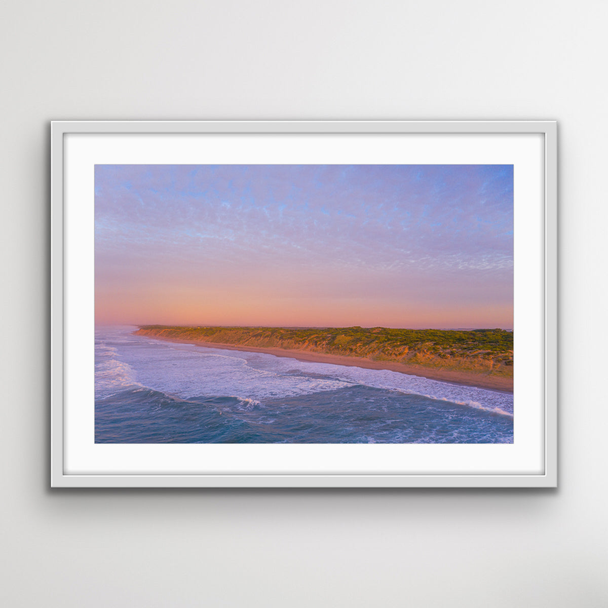 Sunrise colors over 13th Beach aerial print