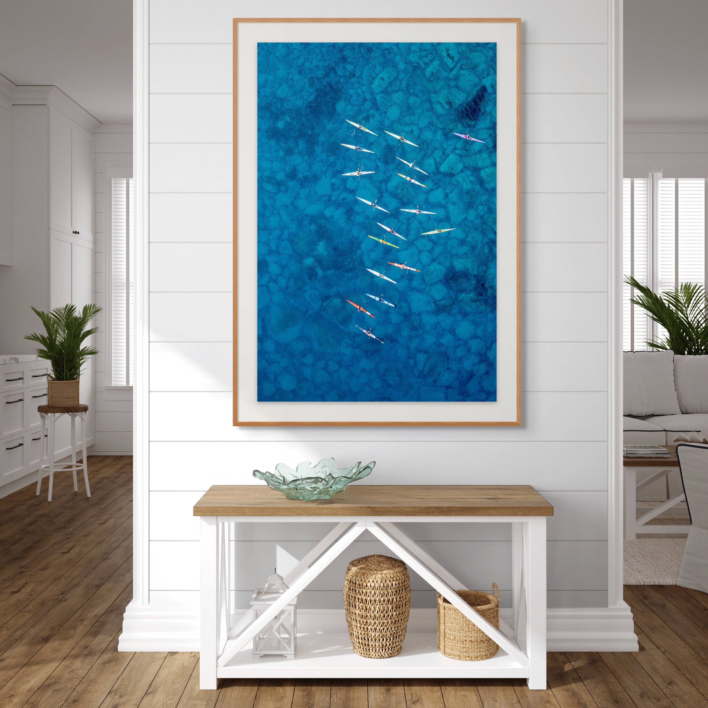 Bondi Beach kayaks drone photography coastal wall art