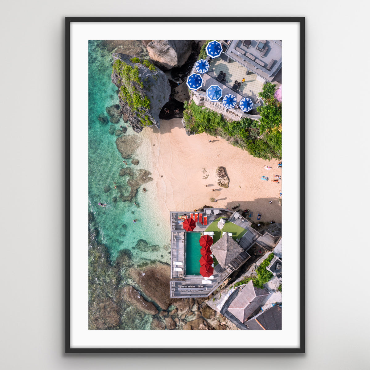 Bali Uluwatu umbrellas coastal aerial wall art photography”