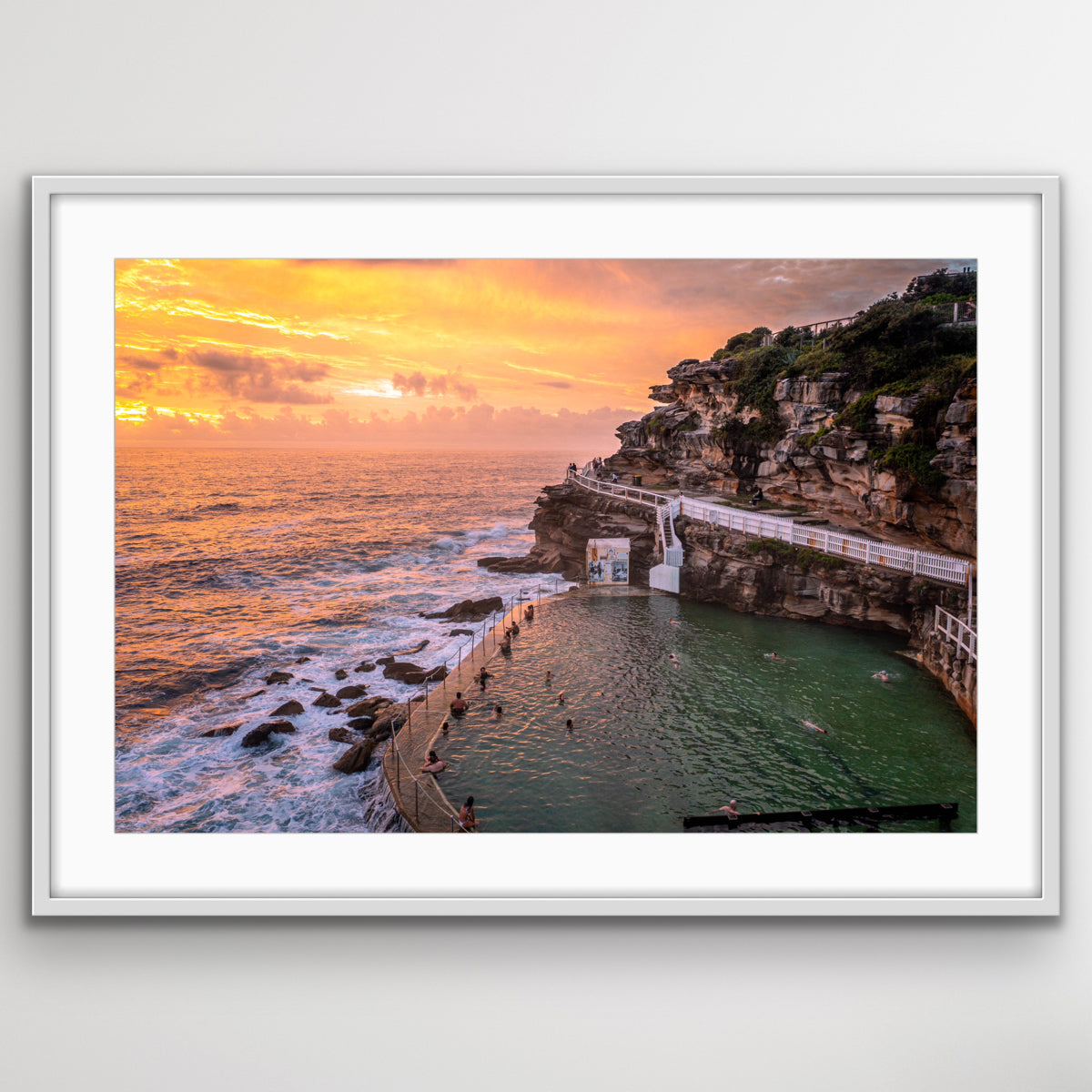Aerial photograph of Bronte Beach at sunrise wall art print