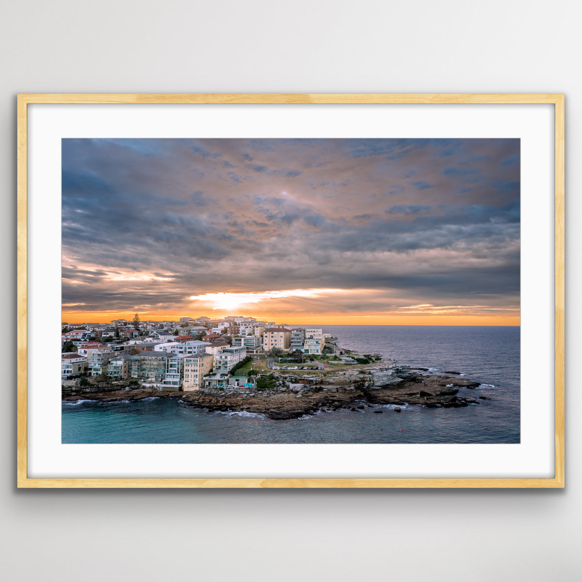 Sydney coastal aerial landscape photo print Bondi Beach radiant light