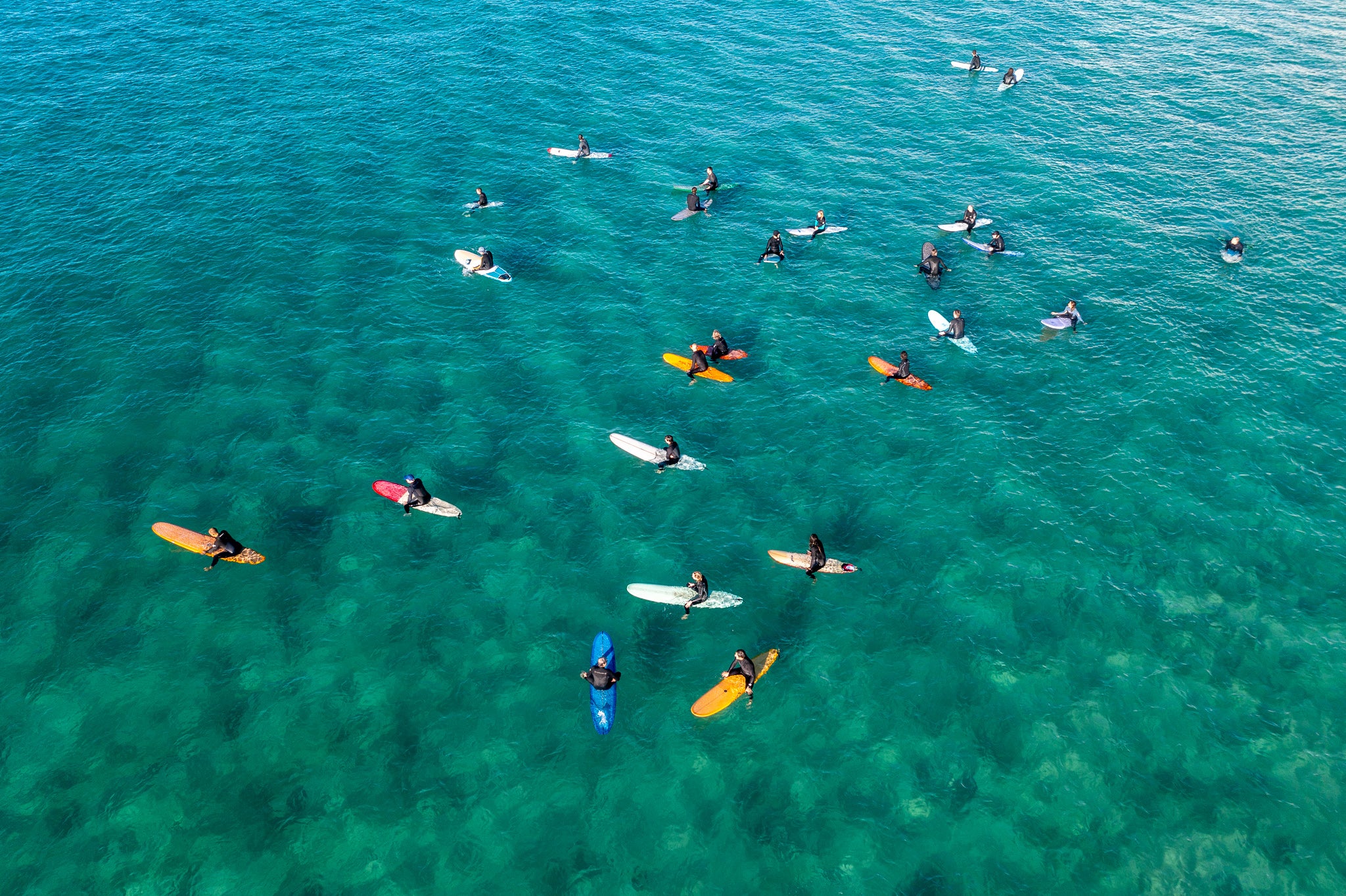 Bondi Beach surfers aerial photography print coastal wall art Sydney