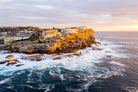 Golden sunrise over Ben Buckler Bondi headland aerial wall art print”