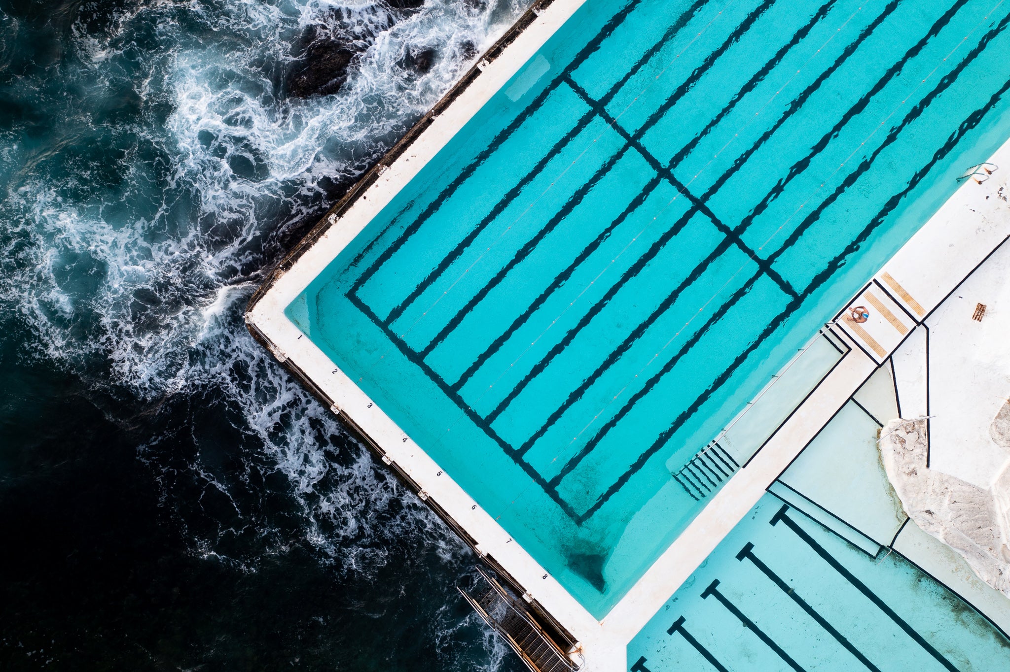 Swimmer at Bondi Icebergs aerial wall art print