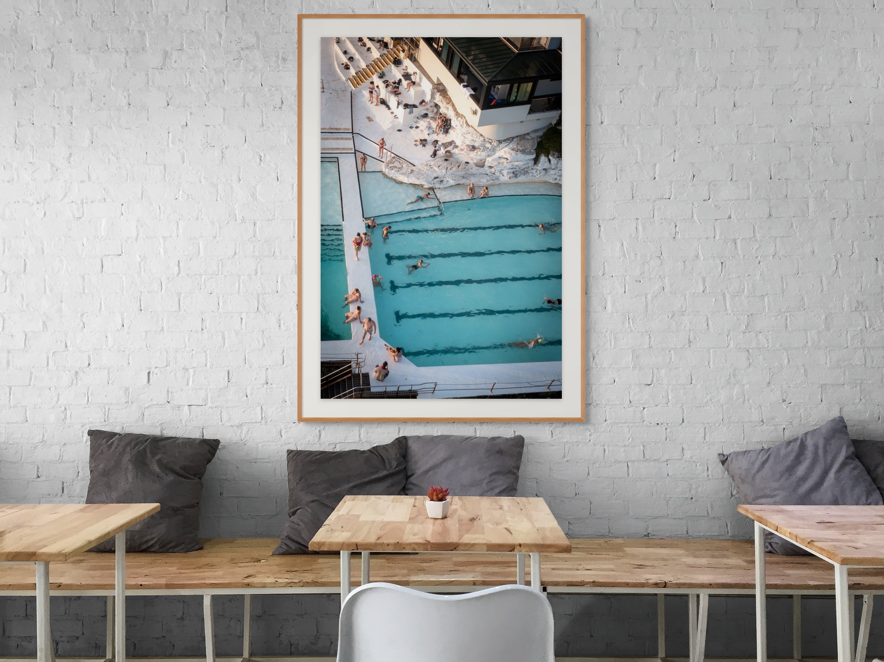 Bondi Icebergs Beach aerial wall art print for modern coastal interiors”