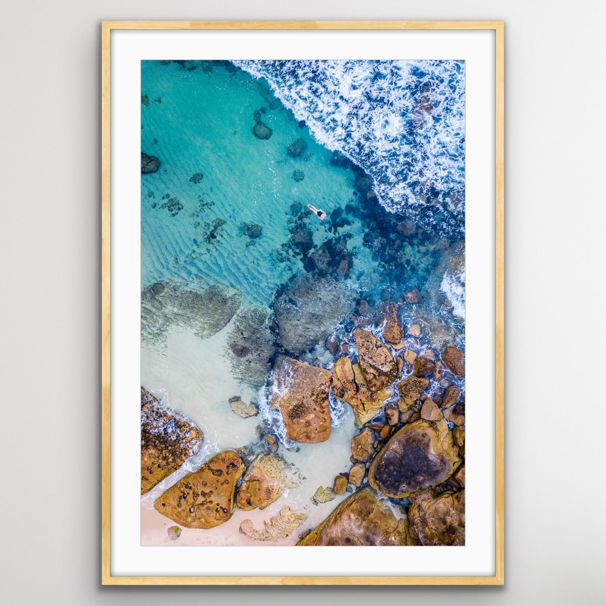 Bronte Beach lone swimmer ocean photography print Sydney