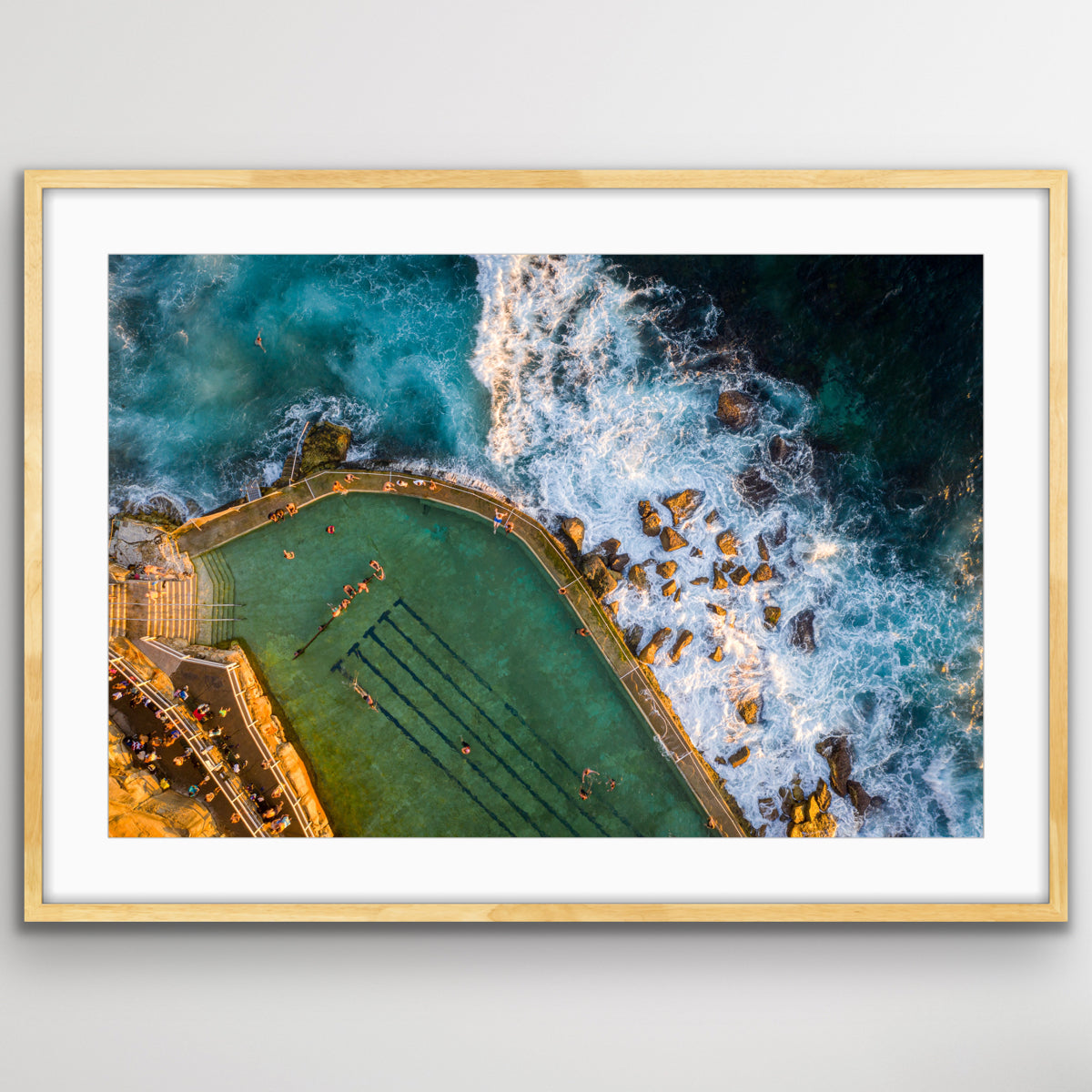 Sydney coastal sunrise aerial landscape photo print of Bronte Pool