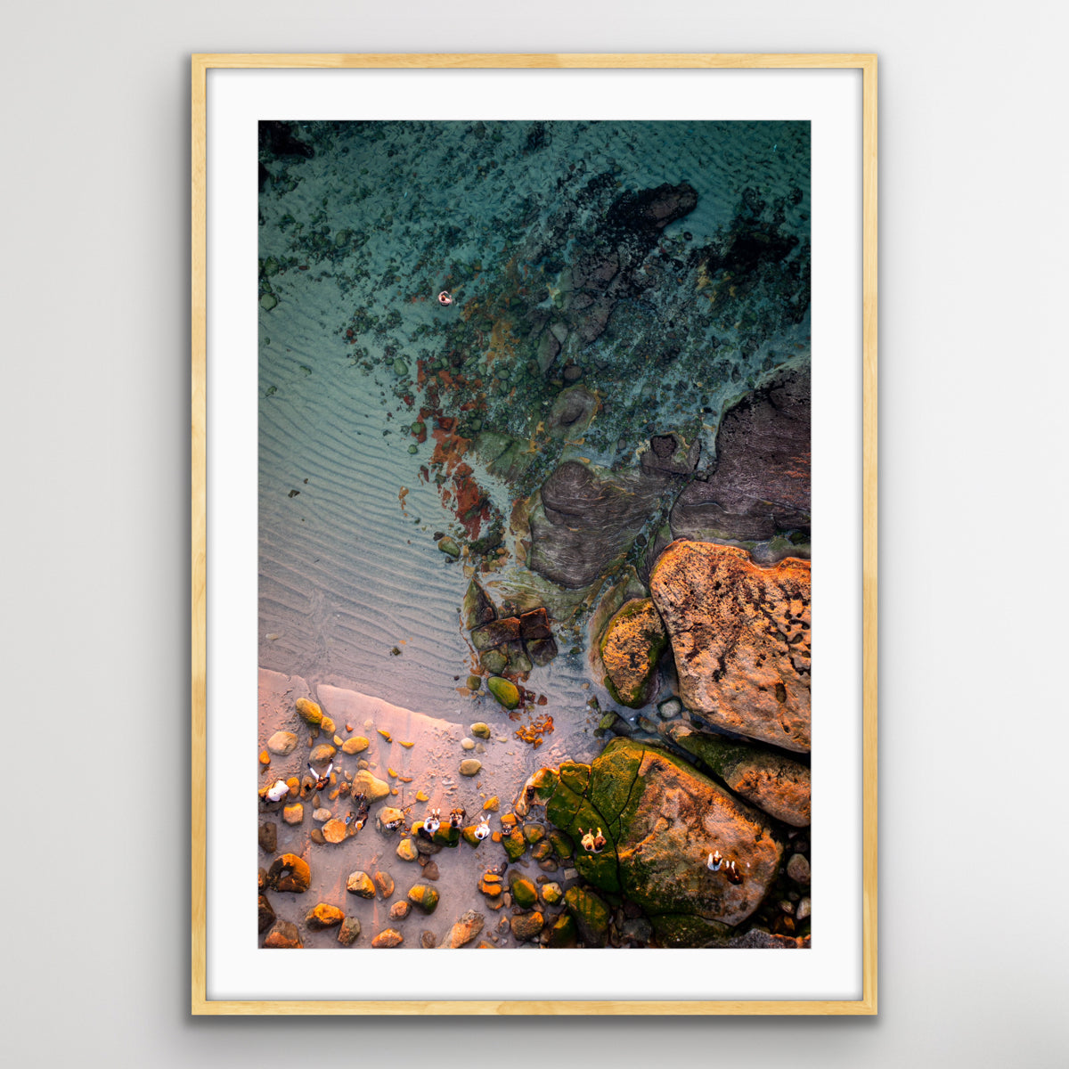 Drone aerial view of Bronte Beach rock pool in golden morning light fine art wall art print