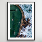 Sydney Bronte rock pool with waves drone photography print