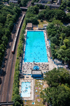 Sunny London Days at Lido aerial photography print showing London lido on a bright day