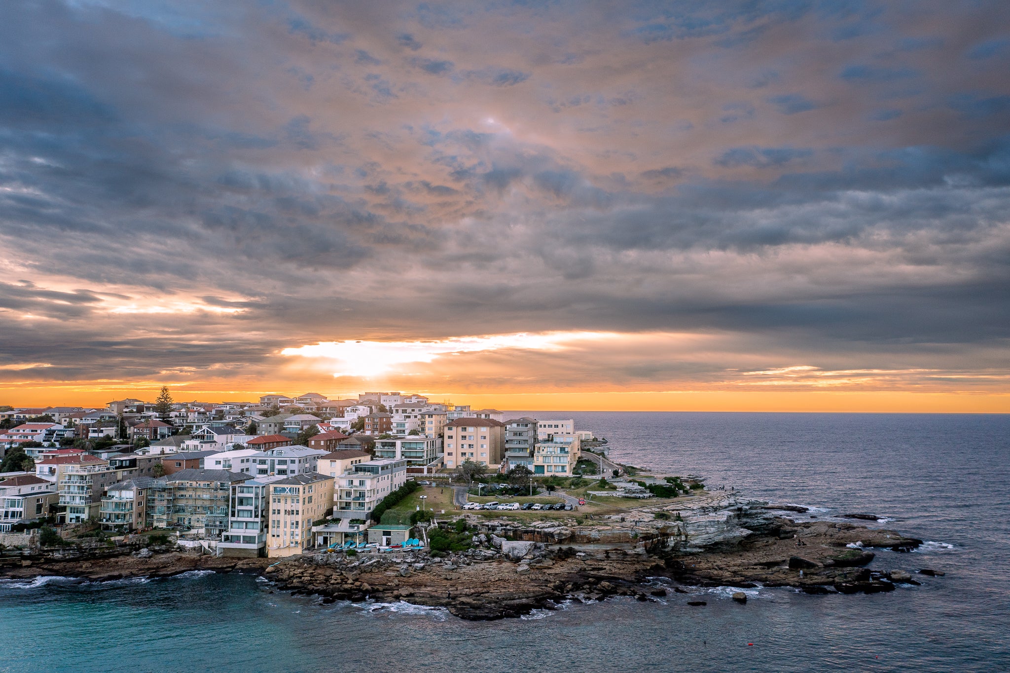 Explosion of Light Bondi Beach aerial photography print showing coast and morning light