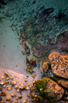 Golden Sunlight upon Bronte Beach Rock Pool aerial photography print showing pool and sandstone at sunrise