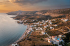 Golden Sunrise at Kythira aerial photography print showing Greek coastline with early light
