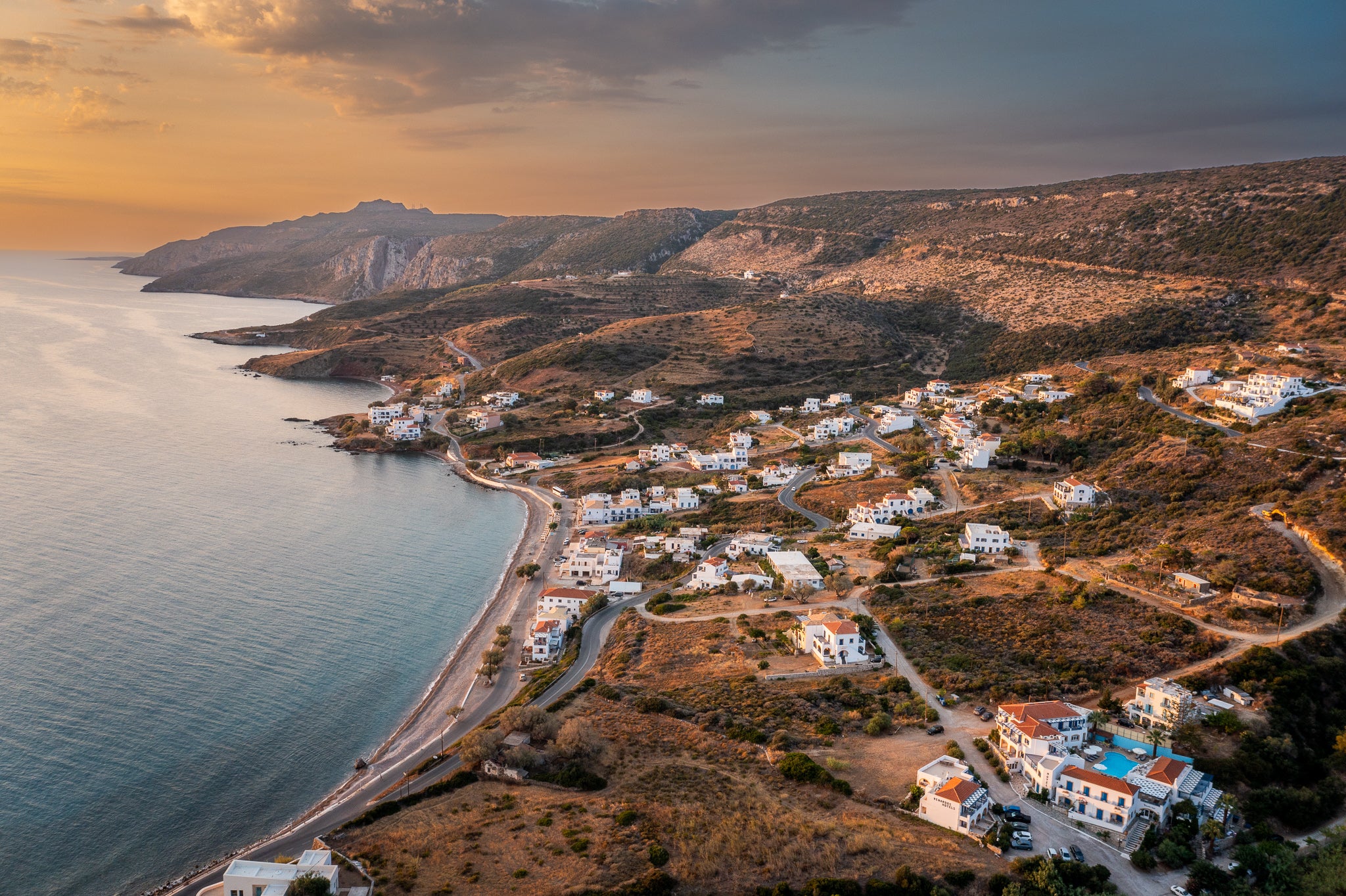Golden Sunrise at Kythira aerial photography print showing Greek coastline with early light