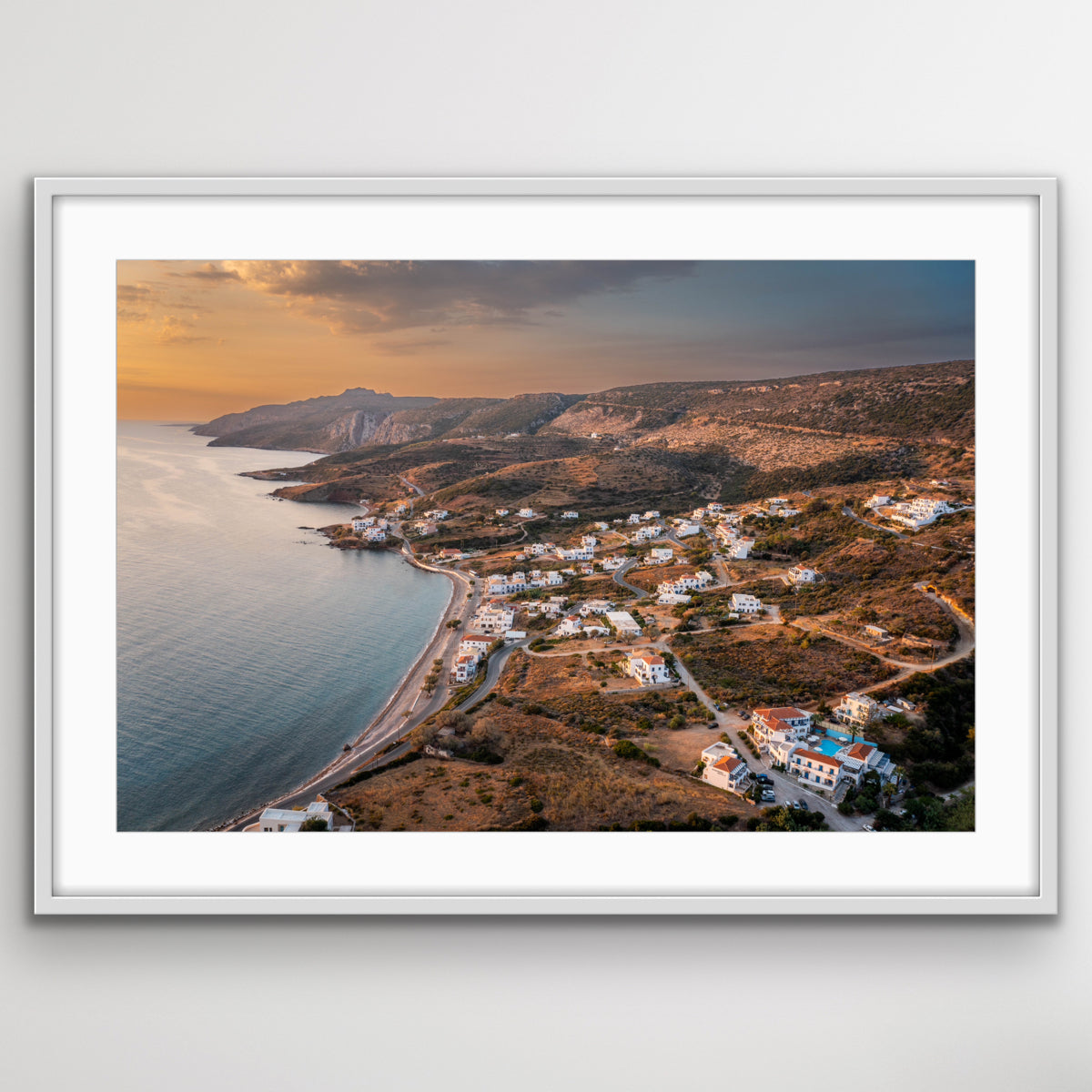 Aerial photograph of Kythira island at sunrise wall art print