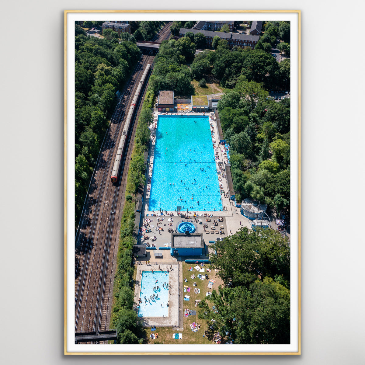 England London lido aerial landscape photo print with summer light