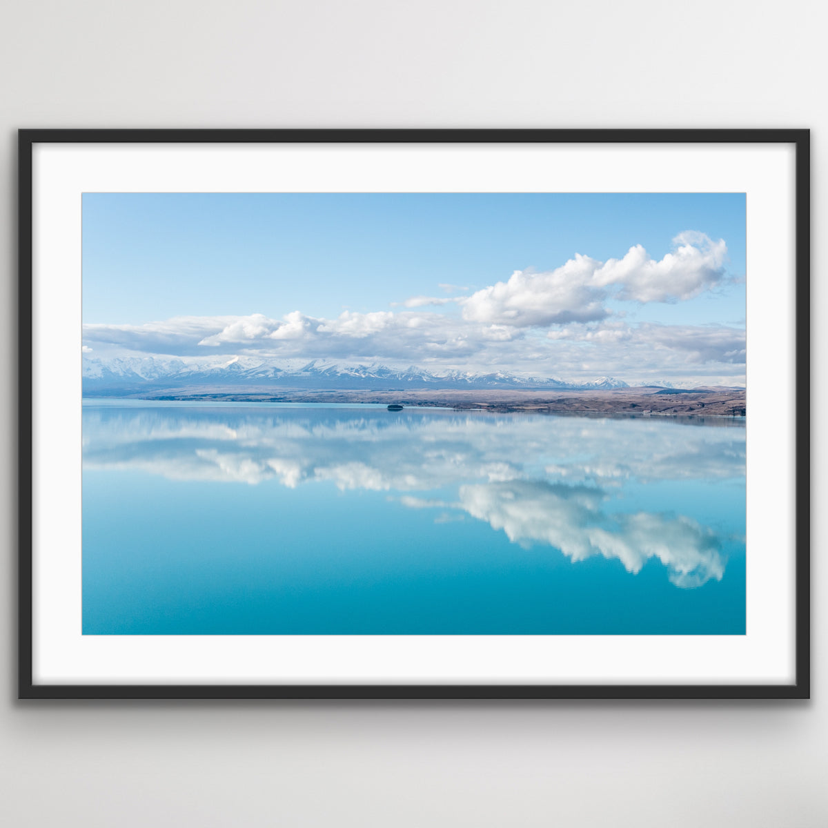New Zealand Lake Tekapo aerial landscape photo print with scenic shoreline