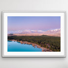 Aerial photograph of Lake Tekapo and surrounding hills wall art print
