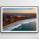 Detail of golden light illuminating Point Addis beach and rugged shoreline aerial photograph
