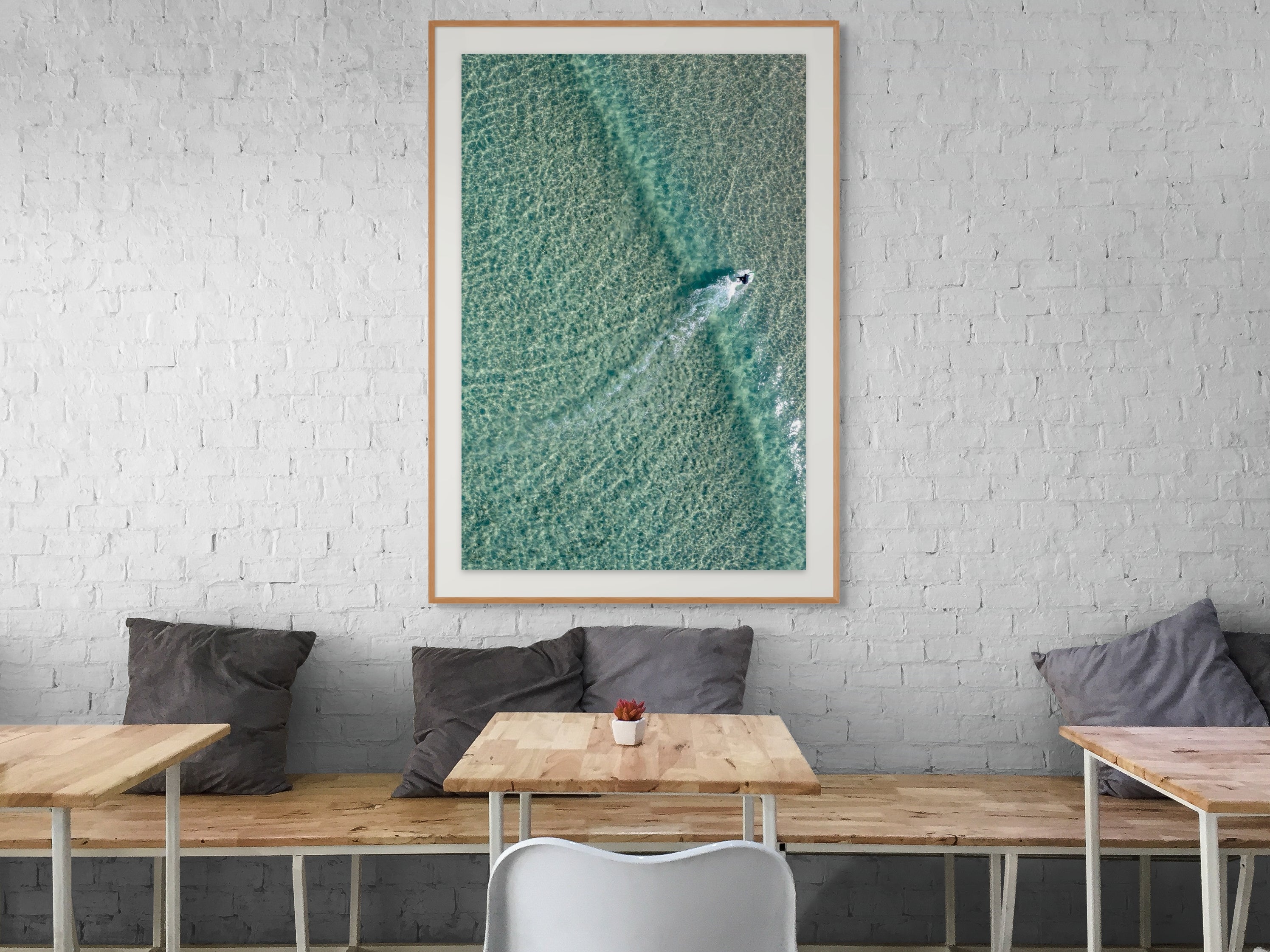 Large Bondi Beach surfer wall art print from above