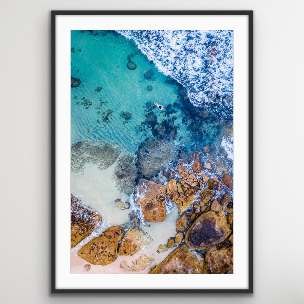 Minimalist Bronte ocean wall art featuring solo swimmer