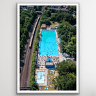 Aerial photograph of a London swimming lido under sunshine wall art print