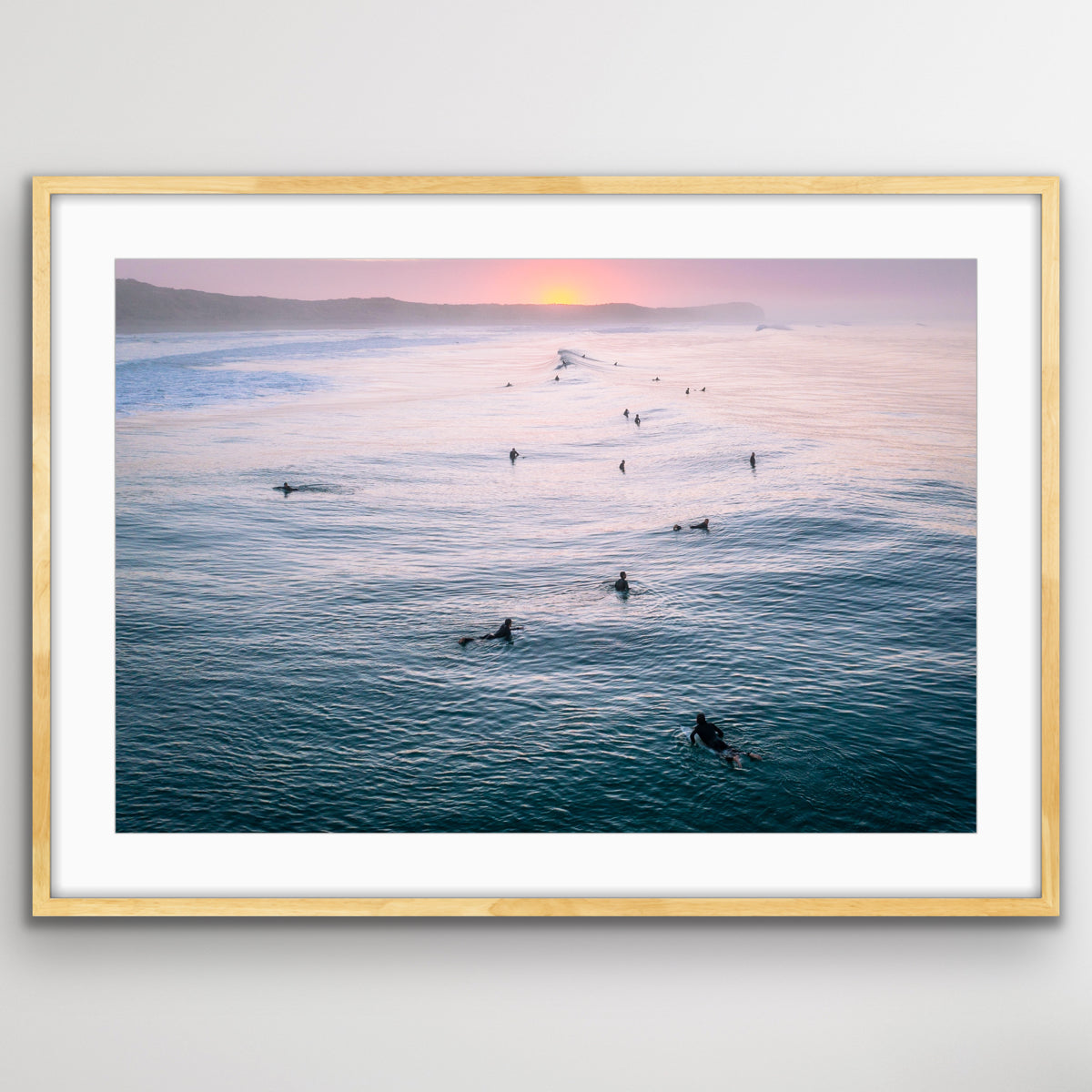 13th Beach surfers riding waves at sunrise fine art print
