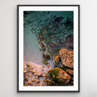 Aerial photograph of Bronte Beach rock pool with warm sunlight and people wall art print